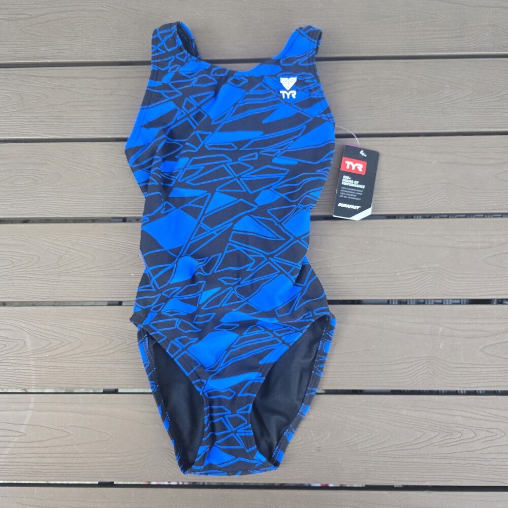 TYR DuraFast Maxfit Youth Girls Mantova One Piece Swimsuit Blue Sz 26 NEW